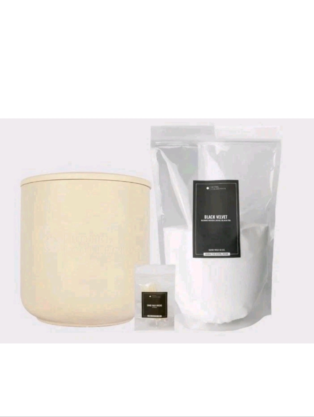 Hotel Collection Grande Ceramic Sand Wax Set Black Velvet W30 Cotton Wicks New